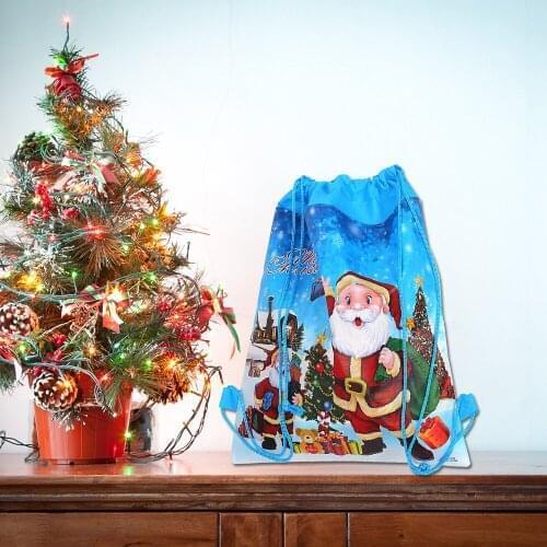 Non Woven Christmas Gift Candy Bag Santa Claus Printed Drawstring Backpack Xmas Stocking Bag New Year Banquest Holders 3