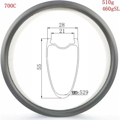 465g Ultralight 700C Carbon Rim 28mm width 55mm Depth Tubeless type Clincher Rims Customized Available Road Rim 28mm
