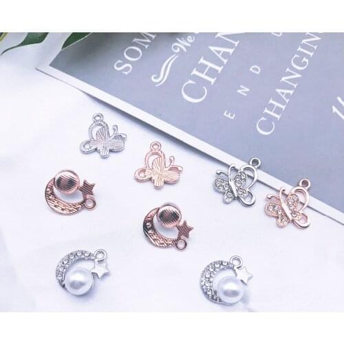 New 6pcs Fashion Charms DIY Necklace Earrings Jewelry Accessories Gift Alloy Rhinestone Butterfly Moon Pendant Accessories 2019