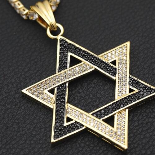 Hip Hop AAA Cubic Zirconia Paved Bling Iced Out Star of David Hexagram Pendants Necklace Male Rapper Jewelry Drop Shipping