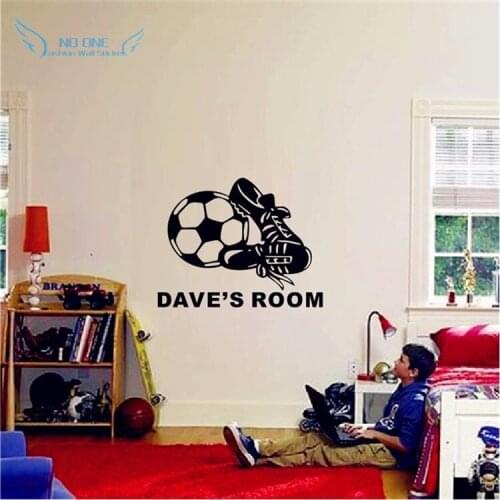 Personalized Naming Vinyl Wall Stickers Football And Sneakers Decals Boys Bedroom Wall Art Decor DIY Home Decoration Popular