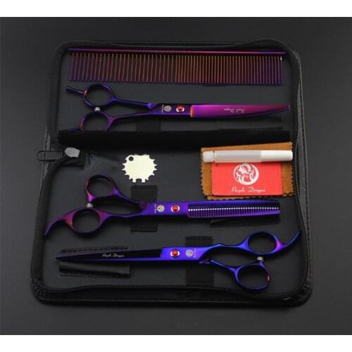 Professional Pet Grooming Scissors Set 7 Inch Japan 440C Dog Shears Hair Cutting Thinning Curved Scissors With Comb Bag