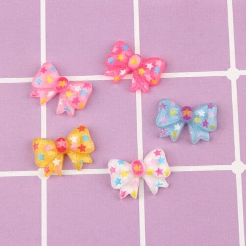 21*15mm Flatback Transparent Colorful Ribbon Knot Bow Patch Resin Cabochon Clay Beads Charms Sticker Girl hair Jewelry 20pcs
