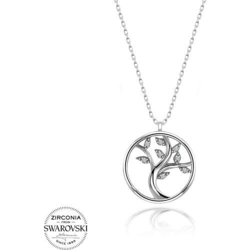 Silver 925 Sterling Swarovski Zirconia Gemstone Tree Necklace