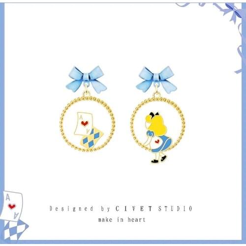 YOUNQ S925 Sterling Silver Fugitive Princess Playing Card Bow Earrings Fashion Sweet Earrings Fit Girl Birthday Gift SBE003