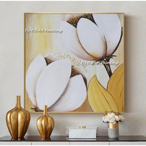 Handmade Modern white Flower Oil Painting Home Wall Designs Art 2 Piece Set Home Decoration Hotel Decorative Painting