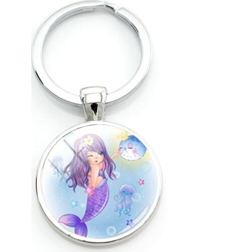 TAFREE Cute Little Mermaid Anime Keychains New Design Fish Photos 25mm Glass Cabochon Key Jewelry For Girlfriend Gifts