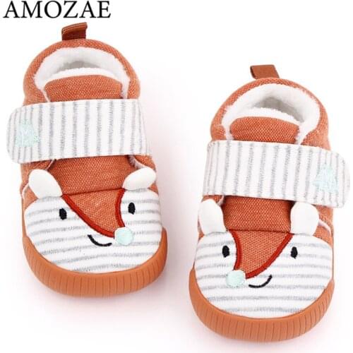 Unisex Bebes Warm Plus Velvet Baby Shoes Autumn/Winter Cartoon Childrens Toddler Cotton Shoes Soft Rubber Sole Anti-slip Shoes