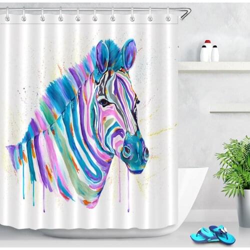 Graffiti Colorful Zebra Shower Curtain Fabric Animals Shower Curtains Bath Curtain with Hooks Waterproof Bathroom Screen