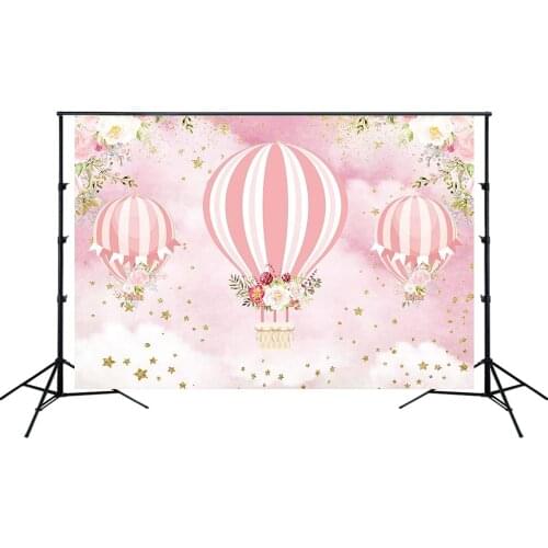 Hot Air Balloon Themed Girl Birthday Party Banner Adventure Pink Backdrop Photo Background Cake Table Scene Setter Wall Poster
