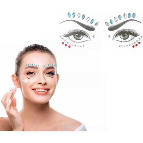 Temporary Glitter Tattoo Stickers Set Resin Face Jewels Makeup Festival Acrylic Stickers Crystal Stickers Chest Face M6N0