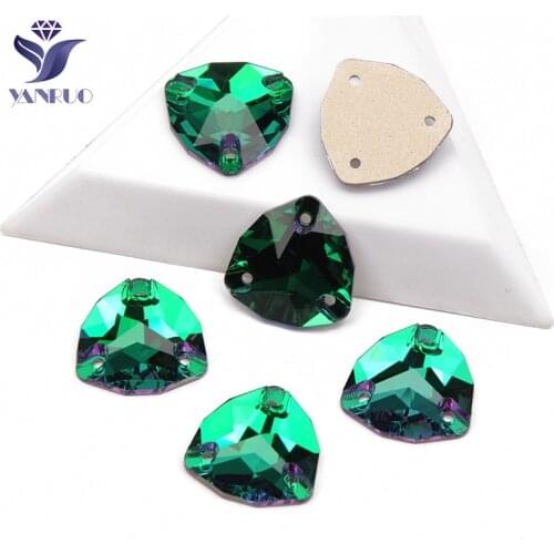 YANRUO 3272 All Sizes Emerald Trilliant Glitter Gems Flat Back Strass Glass Stones Crystal Sewn Rhinestones For Crafts
