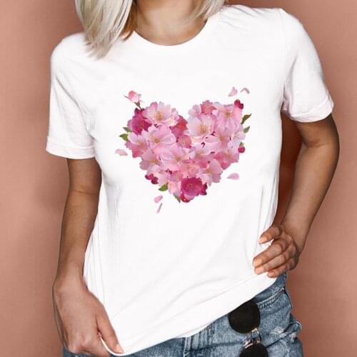 Women Graphic Floral Love Heart Valentine 90s Trend Spring Summer Fashion Lady Clothes Tops Tees Print Female Tshirt T-Shirt