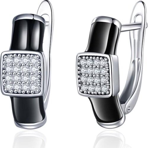 New Fashion Red/Black Enamel Small Stud Earrings for Women Square Cubic Zirconia CZ Ear Studs Wedding Party Jewelry Cute Gifts