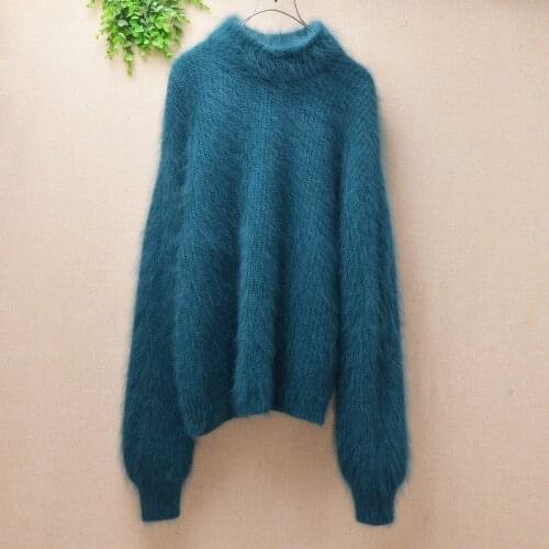 Women base sweater ladies casual long sleeves turtleneck mink cashmere knitted Angora rabbit fur pullover jumper blouses mantle