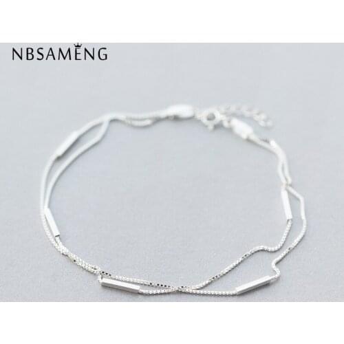 NBSAMENG 925 Sterling Silver Two Layers Snake Chain Anklet Bracelet For Women Adjustable Ankle Bracelets Gift Jewelry