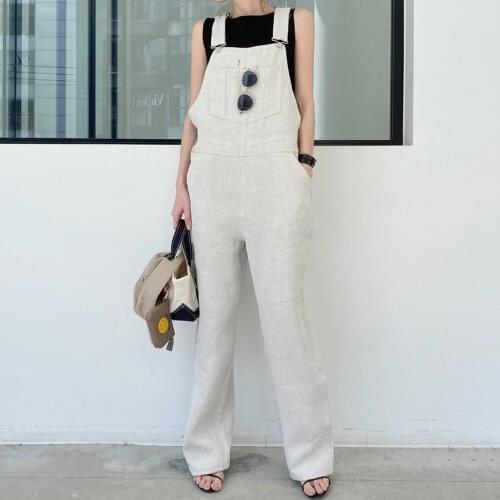 Women Jumpsuit Solid White Long Length Pockets Wide Legs Overalls Japan Korean Style Casual Loose High Wasit Jumpsuits Summer