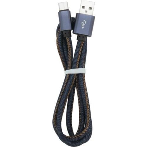 1M Denim Cable Type C Micro USB Charging Wire For iPhone 12 XS X Huawei Samsung Xiaomi Redmi Mobile Phone Charger Cord