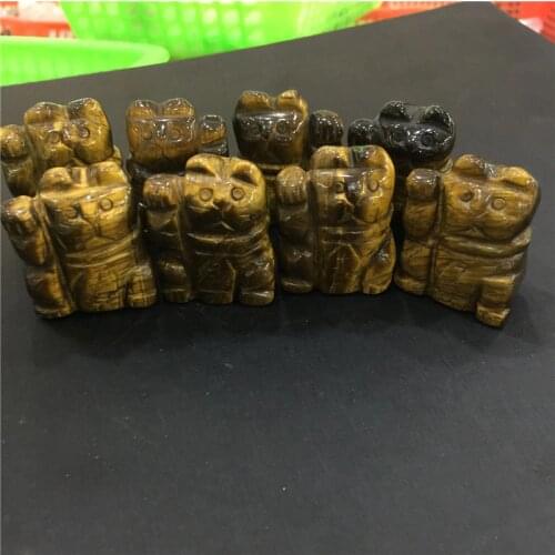 1pcs small size natural tiger eye crystal fortune cat reiki healing crystals figurine as gift wholesale