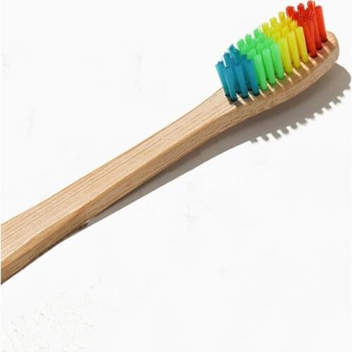 1 Piece Novelty Wooden Rainbow Colorful Head Bamboo Toothbrush Soft Bristle Bamboo Fibre Wooden Handle Oral Care
