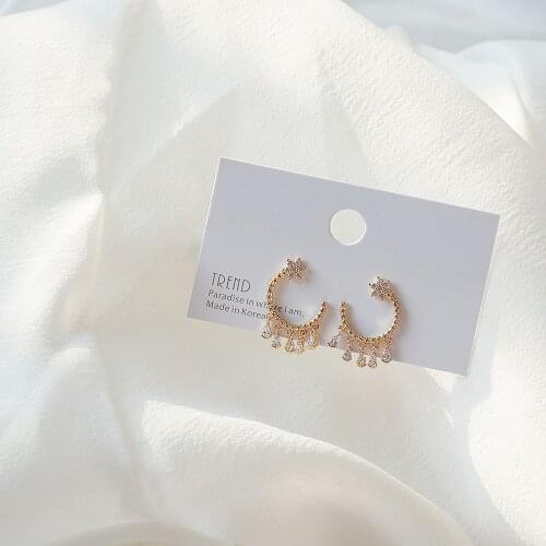 14k Real Gold Plated Fashion Jewelery Crystal Star Exquisite Love Stud Earrings for Woman Holiday Party Elegant Earring