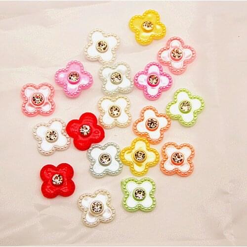 20pcs 20mmABS Imitation Pearl Cross Flower Inlaid Diamond Handmade DIY for Jewelry Headwear Clothing Accessories Accessories