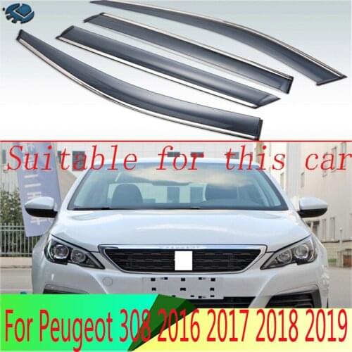 For Peugeot 308 2016 2017 2018 2019 Plastic Exterior Visor Vent Shades Window Sun Rain Guard Deflector 4pcs
