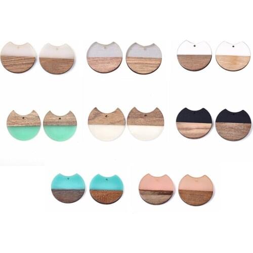 5Pcs Flat Round Resin Wood Charms Earrings Pendant Charm For Jewelry Making Crafting Supplies Findings 33x37x3mm, Hole: 1.8mm