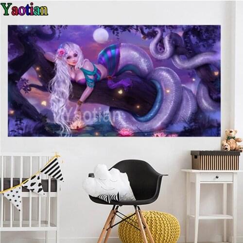 Diamond Painting 5D Cartoon Elf Snake Girl Full Drill Square Diamond Embroidery Rhinestones Large DIY Mosaic Picture Wall Decor