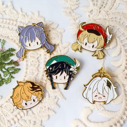 Genshin Impact Cosplay Unisex Pin Brooch Klee Barbatos Keqing Cartoon Metal Badge Button Jewelry Accessories Prop Fashion Gifts