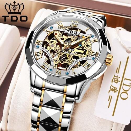 TDO Top Brand Luxury Automatic Hollowing Mechanical Watch Male Mechanical Watch Sapphire Crystal Fashion Watch Waterproof 50ATM