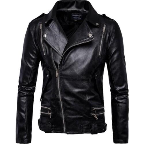 Black mens leather jacket motorcycle pu coat men personalized jackets jaqueta de couro street fashion rock punk Multiple zipper