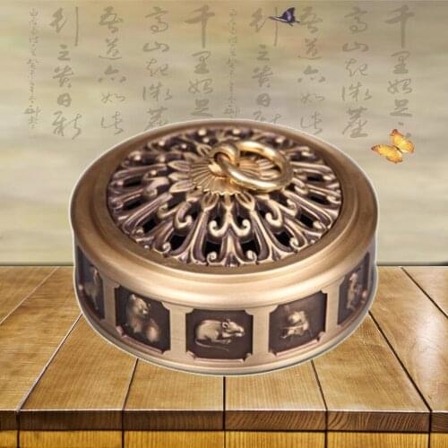 Pure Copper Sandalwood Incense Burner Indoor Aromatherapy Stove Chinese Zodiac Copper Incense Burner Antique Home Furnishings