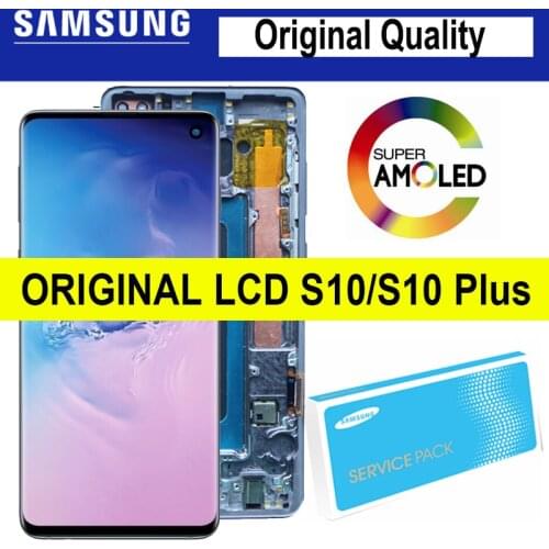 Original Super AMOLED S10 Display with frame for SAMSUNG Galaxy LCD S10 Plus S10+ Touch Screen Digitizer Assembly Repair Parts