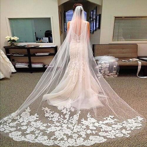 3 M White Ivory Cathedral Length Lace Edge Bride Wedding Bridal Long Veil + Comb