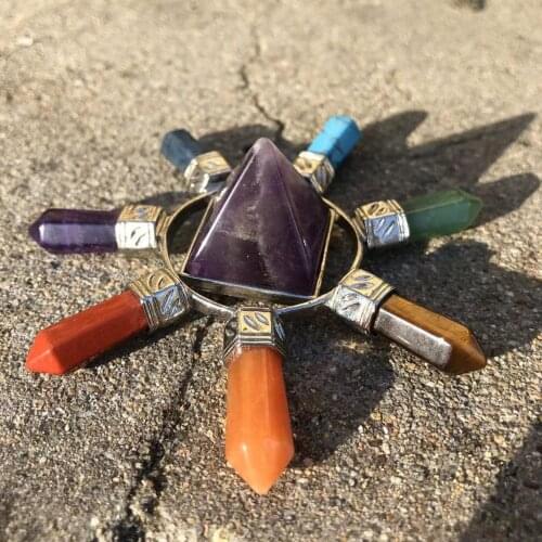 Natural Pyramid Crystal Energy Generator Chakra Healing Stone Point Deven Direction Amethyst Reiki Stone Gift
