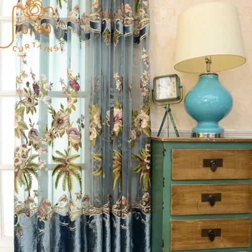 European Luxury Embroidery Stitching Curtains for Living Room Bedroom Floor-to-ceiling Windows Curtains and Screens Custom