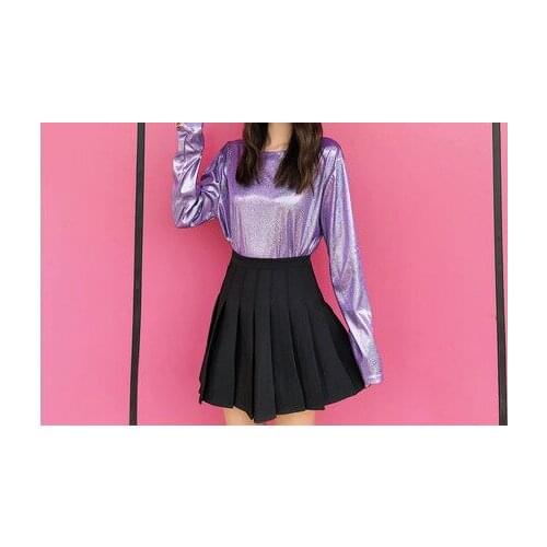 Fv1688-1 2019 new autumn winter woman fashion casual t-shirt lady beautiful nice Tops female shiny bright Plus size Long sleeve