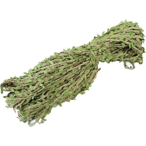 DIY Artificial Green Leaves Hemp Rope Wedding Party Christmas Decoration Burlap Hessian Jute Twine Cord Hemp Rope Leaf Handmade