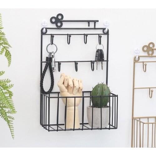 Creative Wall Decoration Iron Frame Hanging Storage Rack Key Hook Household Living Room Wall Shelf Hanging Hanger Wall Rack