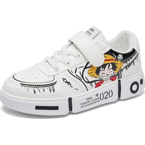 Spring Autumn Childrens Shoes Cartoon Graffiti Boys Fashion Leather Sneakers Anime Girls Low Cut Comfortable Kids Flat Casua