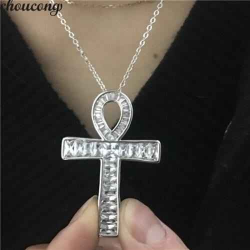 Choucong Handmade ANKH Cross Pendant AAAAA Cz Real 925 Sterling silver Chain Cross Pendant Necklace for Women Men Party jewelry