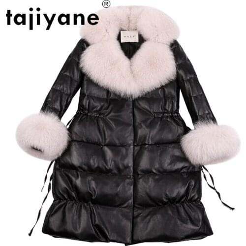 Genuine Jackets Sheepskin Women White Duck Down Coats Female Real Fox Fur Collar Parkas Womens Long Coat Casaco TN831