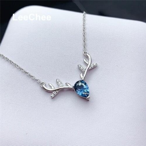 London Blue Topaz Necklace 5*7MM Water Drop Natural Gemstone Pendant for Women Anniversary Party Gift Real 925 Sterling Silver