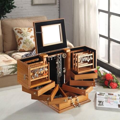 Solid Wood Bangles Necklace Multi-layer Storage Box Dust-proof Earrings Ring Jewelry Organizer Retro Bracelets Mask Storage Case