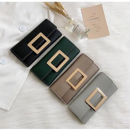 2021 Fashion Square Leather Metal Buckle Womens Wallet Exquisite Long Female Clutch Card Holder Coin Purses