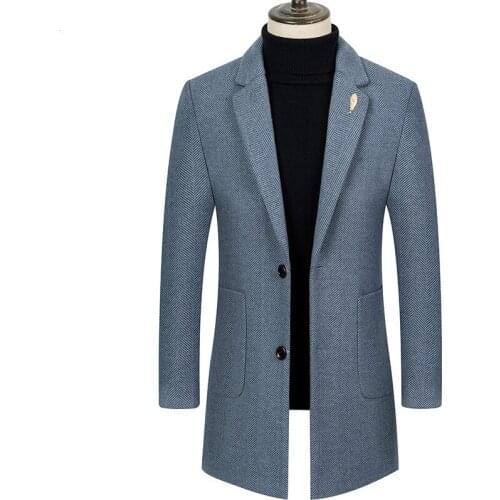 Mens Wool Herringbone Coat Winter Autumn Men Casual Thick Windbreaker Warm Windproof Woolen Long Jacket Male SA994