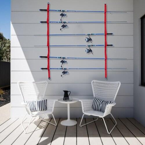 Wall Mounted Fishing Pole Display Stand 6-Rod Fishing Pole Display Rack Rod Overhead Wall Mount Holders Fishing Gear