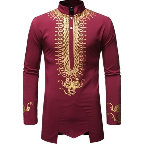 NEW African Dashiki Print Dress Shirt Men 2021 Fashion Long Sleeve African Shirt Mens African Clothes Streetwear Casual Chemise