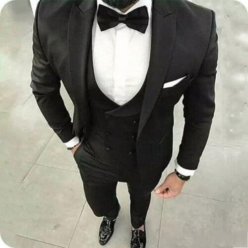 ANNIEBRITNEY Black 3 Piece Slim Fit Men Fashion Suit Cutsom Groom Wedding Tuxedo Prom Wedding Tailor Made Men Suit With Pants